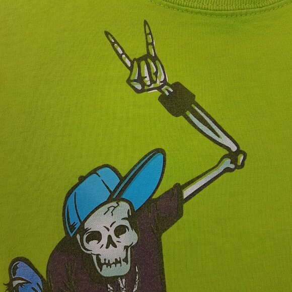 Vintage WEST 49 Tee Shirt Kids Medium US M Skateboard Skeleton Skull Lime Green - Picture 8 of 12